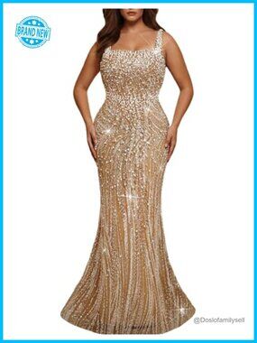 Plus Size Sequin Beaded Mermaid Prom Dress Formal Evening Gown